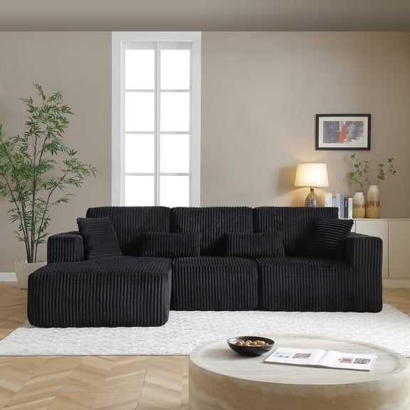 YWEN 108" Boneless Cloud Sectional Couches for Living Room, Comfy Fluffy L Shaped Memory Foam Deep Seat Boneless Couch, Modular Sectional Sofa with Left Facing Chaise