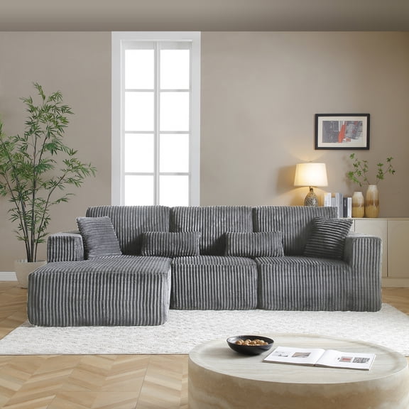 YWEN 108" Boneless Cloud Sectional Couches for Living Room, Comfy Fluffy L Shaped Memory Foam Deep Seat Boneless Couch, Modular Sectional Sofa with Left Facing Chaise