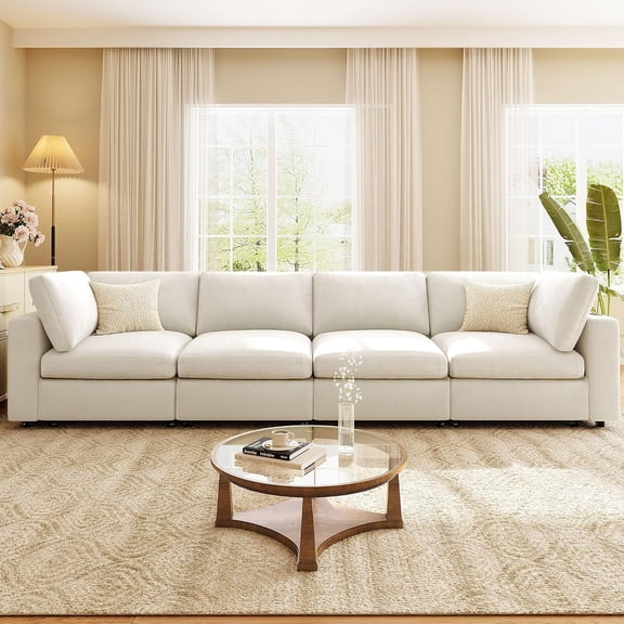 YWEN 134" Premium Traditional Sofa, Clearance Couches with USB & Wireless Charging, Modern Sofa Couch with Hidden Storage for Living Spaces, Beige
