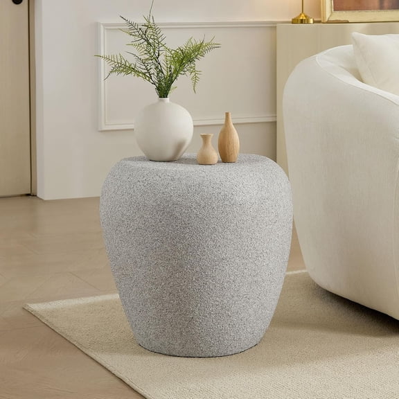 YWEN 19" Fiberglass Irregular Matte End Table with Faux Rocks Design, Modern Style Side Table, No Assembly Required, for Apartment, Living Room, Bedroom, Reception Room, Office