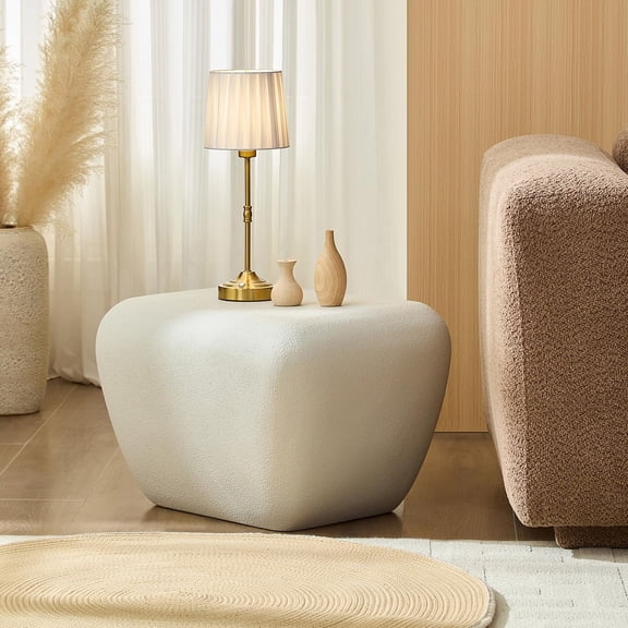 YWEN 21.85" Faux Stone Side Table Square, Small Coffee Table French Country Rustic Sofa End Table, Fiberglass Modern Contemporary Concrete Table for Living Room Bedroom Apartment, No Assembly