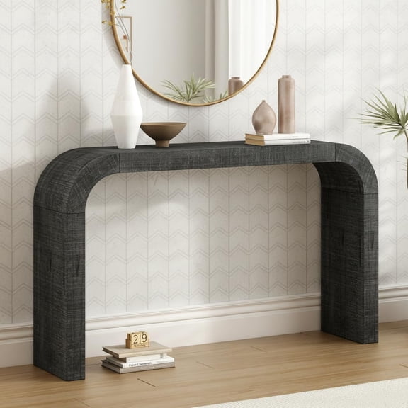 YWEN 36" Curved Console Table Black Rounded Silhouette and Smooth Surface Console Table, Narrow Wood Arched Sofa Table Behind Couch Table for Living Room, Enterway, Hallway