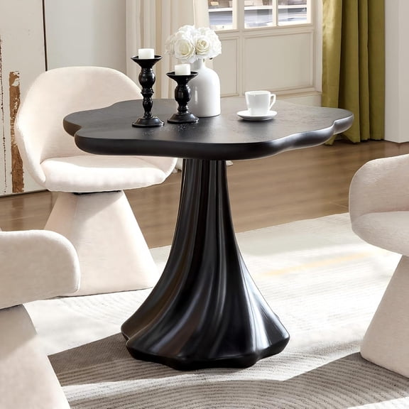 YWEN 37" Round Modern Dining Table Flower Shape Top, Twisted Pedestal Base, Black, Table Only for 2-4 People