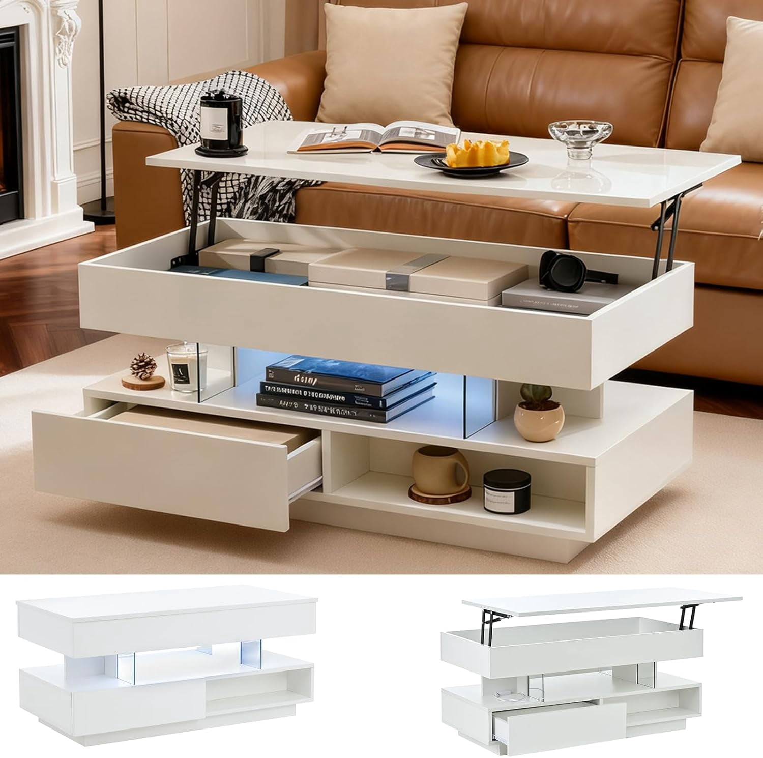 YWEN 39.37" Lift Top Coffee Table with Hidden Storage & 2 Drawers ...