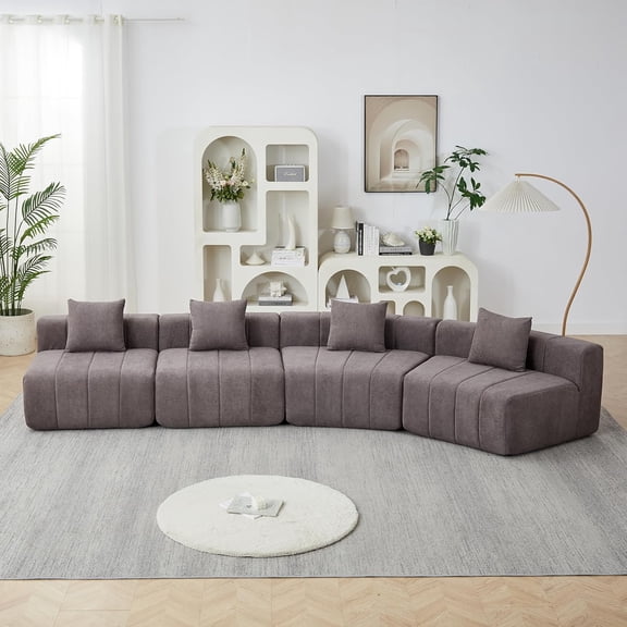 YWEN 4 Seat Chenille Sectional Sofa, Symmetrical Modular Couch, Deep Seat Tufted Corner Sofa for Living Room, Lobby, Office, Gray