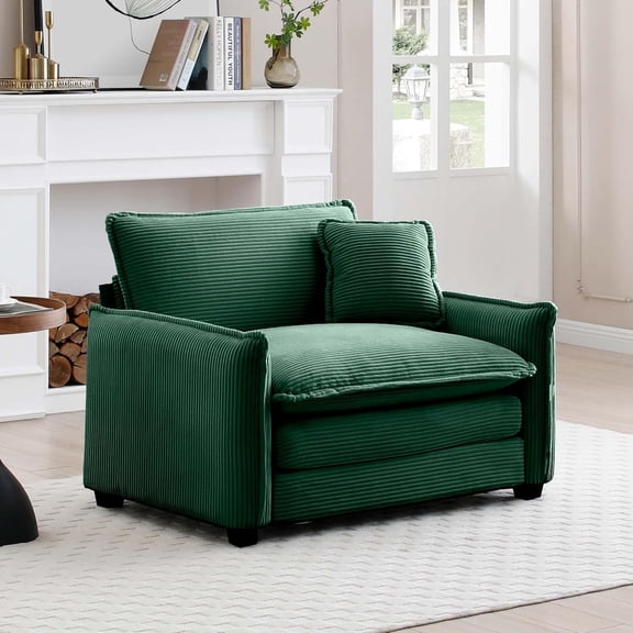 YWEN 46" Oversized Corduroy Modular Sectional Single Sofa with High-Density Foam Cushions, Removable Armrests, Upholstered Retro 1-Seater Lounge Accent Chair with 1 Pillow, for Living Room
