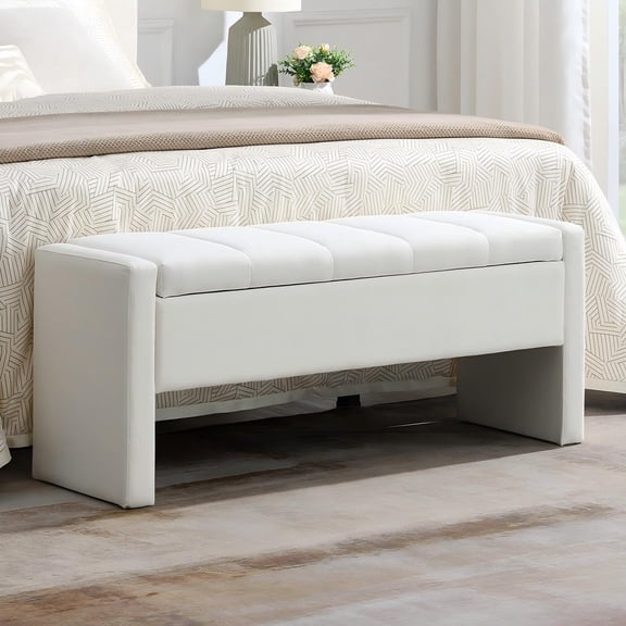 YWEN 47.25'' Ottoman with Storage, End of Bed Storage Bench, Entryway Bench - Linen Upholstered Multi-Functional Footrest for Bedroom, Living Room, Dorm & Window Bench