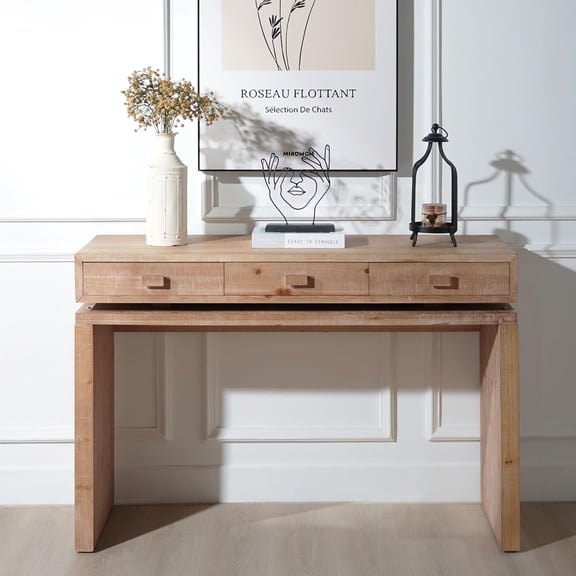 YWEN 47" Farmhouse Wood Console Table with 3 Drawers, Rustic Wooden Sofa Table Behind Couch with Storage, Mid Century Modern Entryway Table for Living Room, Hallway, Entrance