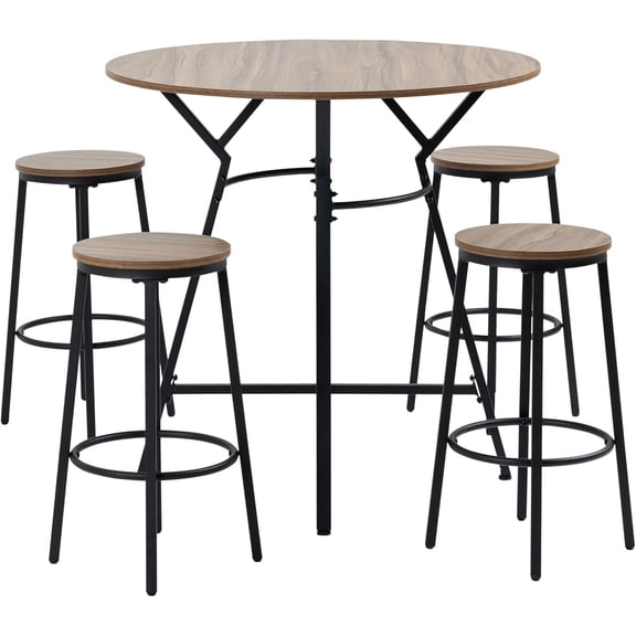 YWEN 5 piece bar Table Dining Set Space Saving Design Compact Black Brown Color Finish Lightweight Durable Premium Adjustable Foldable Elegant Contemporary Stout