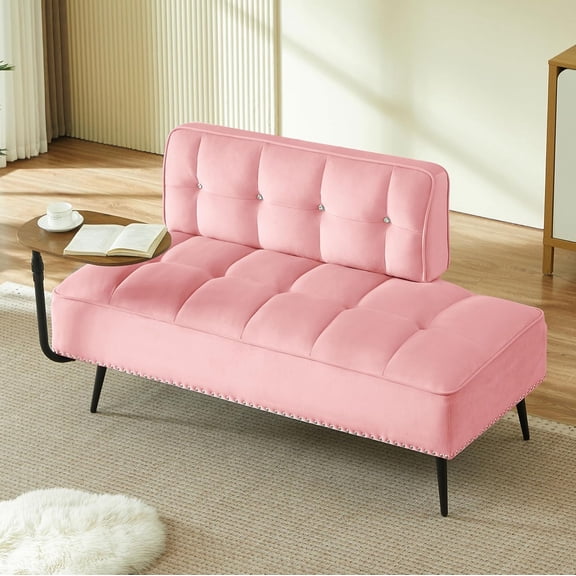 YWEN 55" Inch Width Modern End of Bed Bench, Leather Upholstered Futon Sofa Couch with Back & 360° Swivel Side Table for Small Spaces Living Room, Entryway Ottoman Bench for RV Office