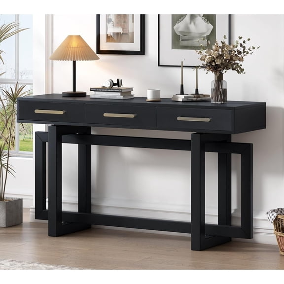 YWEN 57 Entryway Console Sofa Table with Storage Drawers, Long Narrow Behind Couch Furniture for Living Room, Entrance, Hallway, Front Door, Black