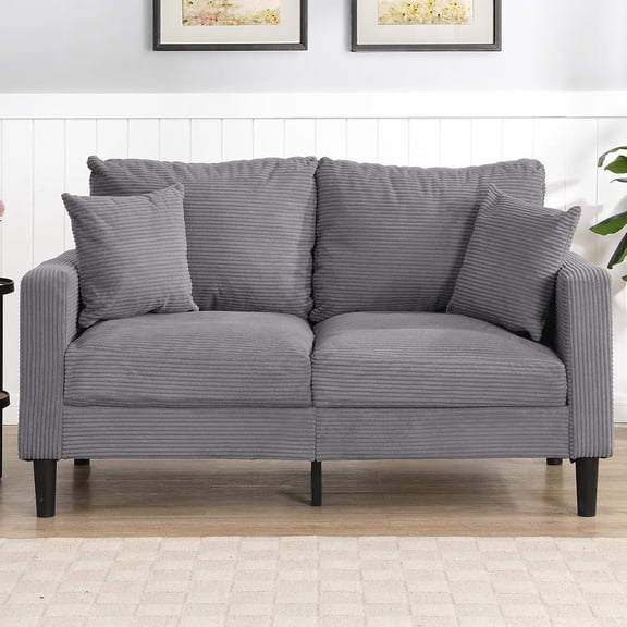 YWEN 57 "Loveseat Couches,Small Love Seat Sofa with Pillows for Small Spaces,Comfy Corduroy Sofas w/ Wood Frame,Tool-Free Setup Compact Futon Couch for Apartment,Dorm,Office,Settee (Light Gray)