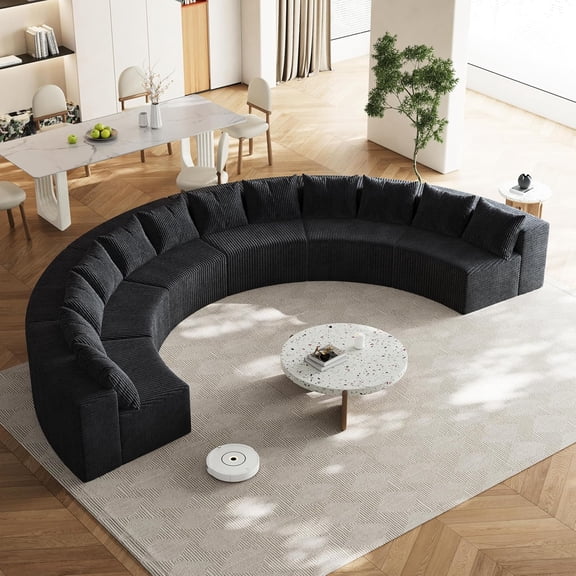 YWEN 6 Seat Corduroy Curved Sectional Sofa, Symmetrical Modular Semi Circular Couch, Deep Seat Tufted Corner Sofa for Living Room, Lobby