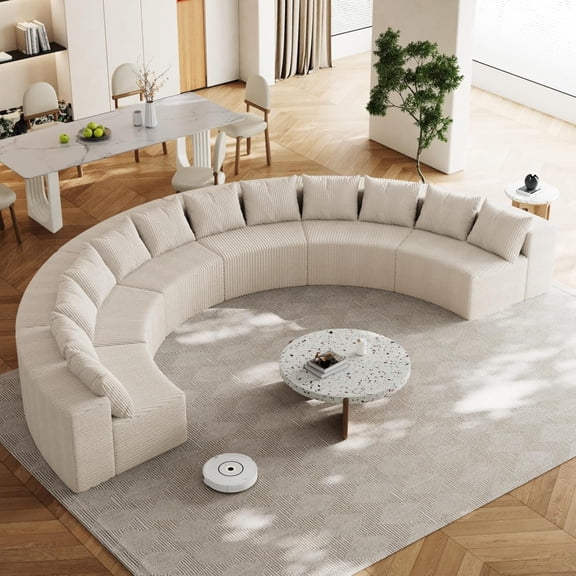 YWEN 6 Seat Corduroy Curved Sectional Sofa, Symmetrical Modular Semi Circular Couch, Deep Seat Tufted Corner Sofa for Living Room, Lobby