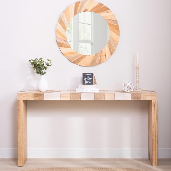 YWEN 62" Rustic Wood Console Table with Chevron Patterned Top, Mid Century Modern Sofa Table Behind Couch, Farmhouse Wood Entryway Table for Living Room, Entrance