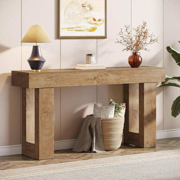 YWEN 63-Inch Long Console Table, Wooden Rectangular Sofa Table Behind The Couch, Farmhouse Entryway Table for Entrance, Hallway, Living Room (Natural)