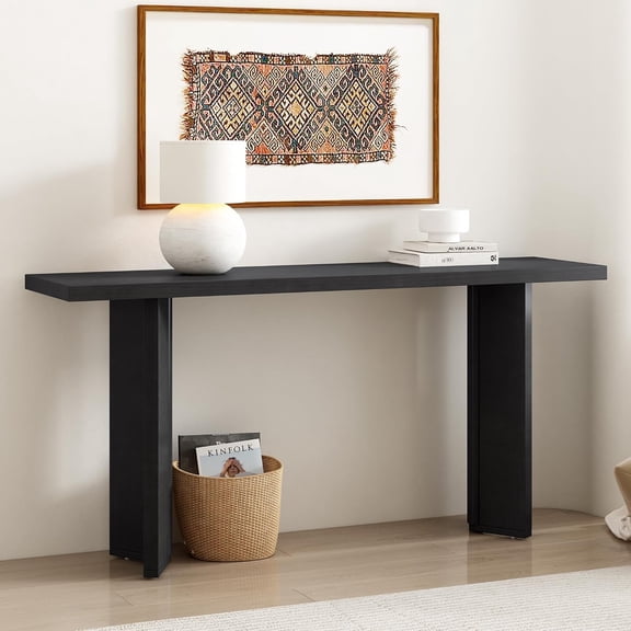 YWEN 63" Modern Minimalist Extra Long Console Table, Pine Veneer Sofa Side Table with Geometric Legs, Versatile Buffet Sideboard for Entryway, Hallway, Living Room, Study and Dining Room