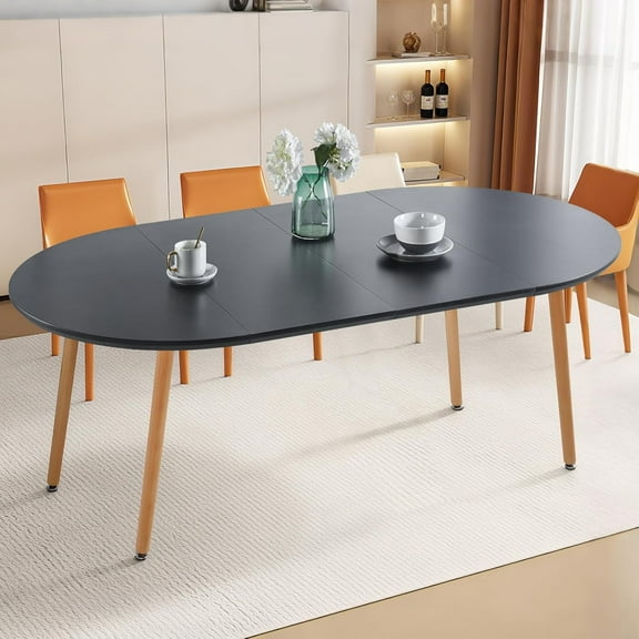 YWEN 71" Modern Oval Dining Table for 6-8 Extendable Dining Table Round Kitchen Table with MDF Tabletop Extendable from 40" to 55" to 71", Black