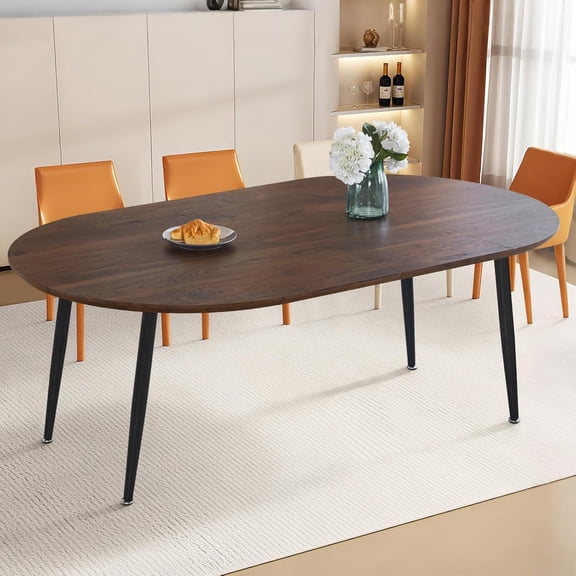 YWEN 71" Modern Oval Dining Table for 6-8 Extendable Dining Table Round Kitchen Table with MDF Tabletop Extendable from 40" to 55" to 71", Brown