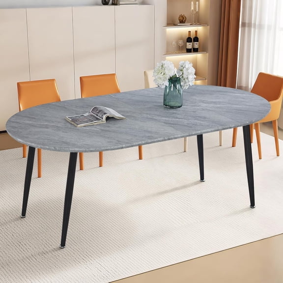 YWEN 71" Modern Oval Dining Table for 6-8 Extendable Dining Table Round Kitchen Table with MDF Tabletop Extendable from 40" to 55" to 71", Grey