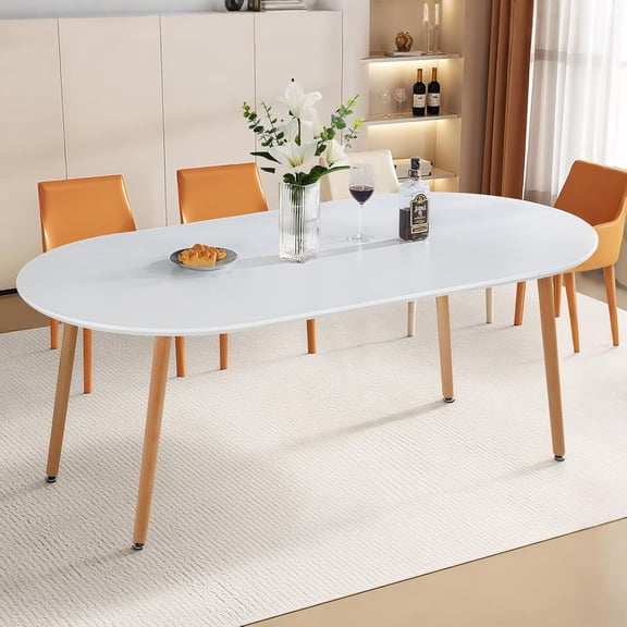 YWEN 71" Modern Oval Dining Table for 6-8 Extendable Dining Table Round Kitchen Table with MDF Tabletop Extendable from 40" to 55" to 71", White