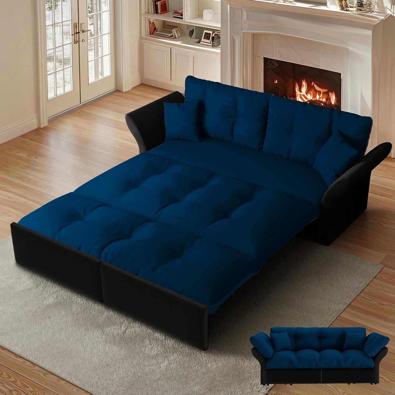 YWEN 74.8" Queen Pull Out Sofa Bed, Luxury Velvet Convertible Sleeper
