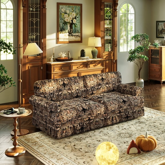 YWEN 74'' Mid Century Floral Sofa with Skirt, Oxford Cloud Sectional Couch, Comfy Love Seat Couches, Deep Seat, Rolled Arm, Paisley Pattern Vintage Loveseat Sofa for Living Room