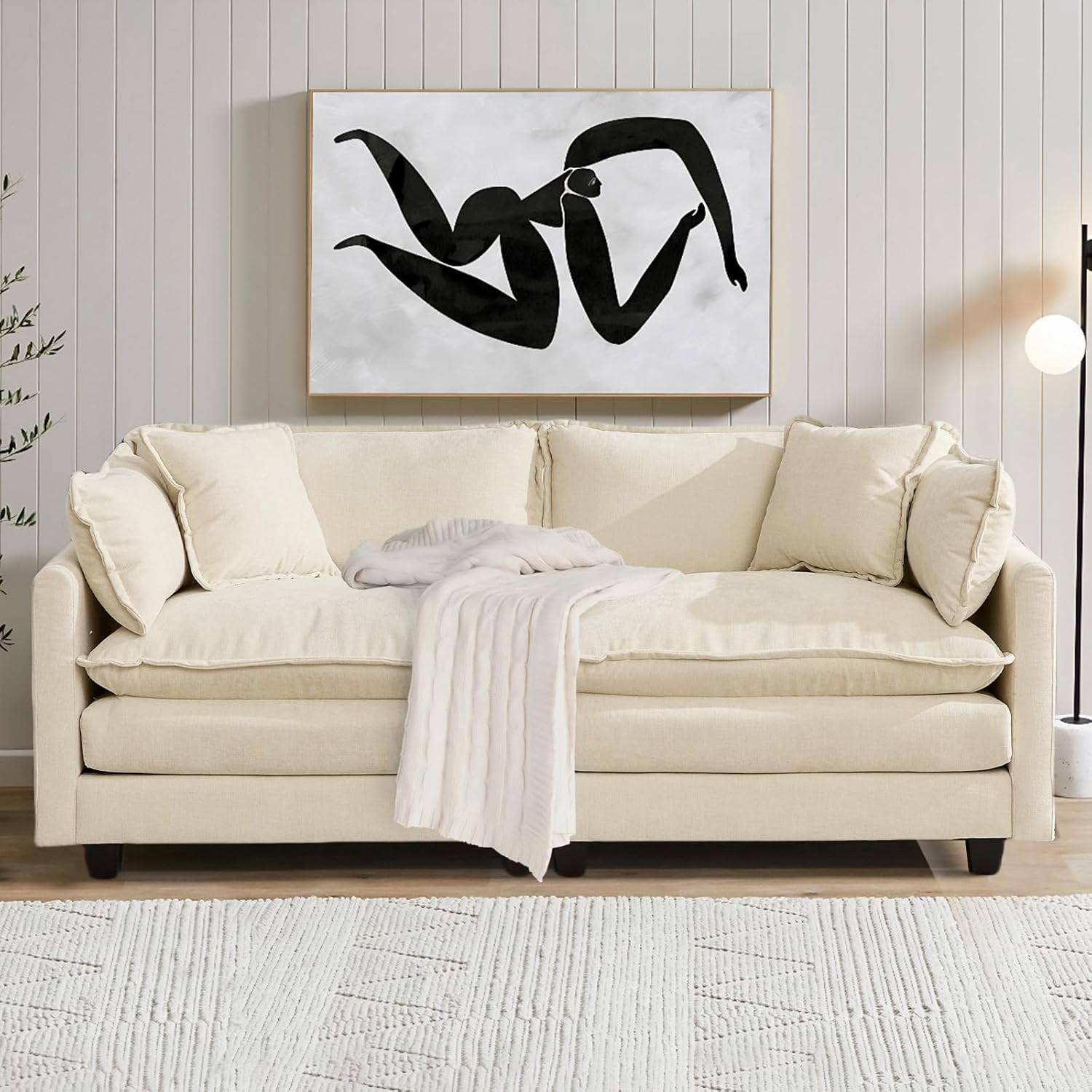 YWEN 77.95" Chenille Sectional Sofa, Comfy Modular Loveseat Sofa, Modern 2-Seat Couch Deep Seat Sofa Set for Living Room,Beige