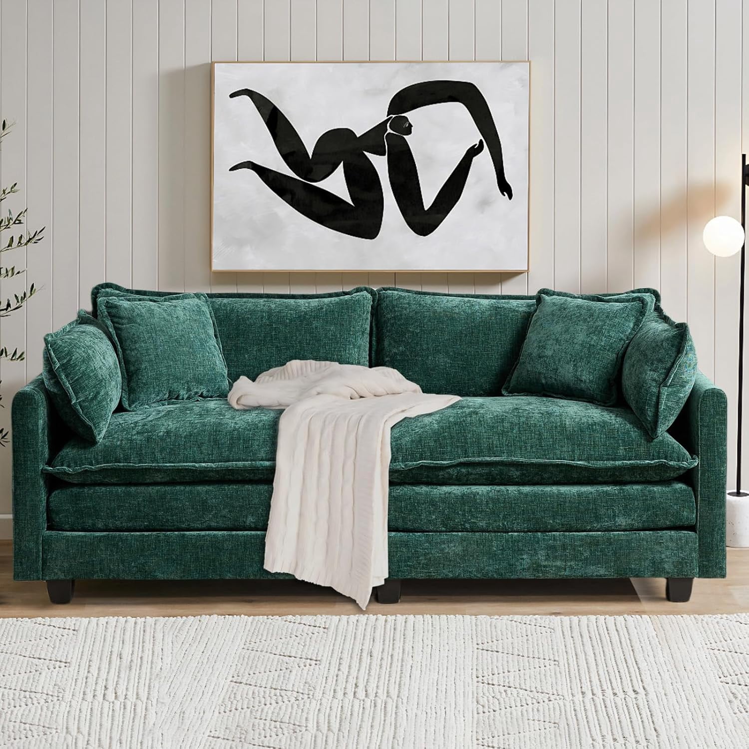 YWEN 77.95" Chenille Sectional Sofa, Comfy Modular Loveseat Sofa, Modern 2-Seat Couch Deep Seat Sofa Set for Living Room,Green