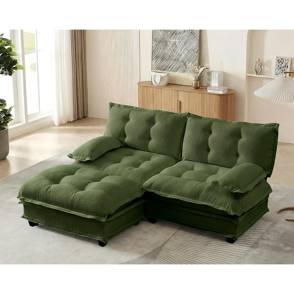 YWEN 77" Sectional Sleeper Sofa with Ottoman, L Shaped Modular Deep Seat Couches for Living Room Apartment, Flexible Module Combination Cloud Sofa with Spring Support, Easy Assembly