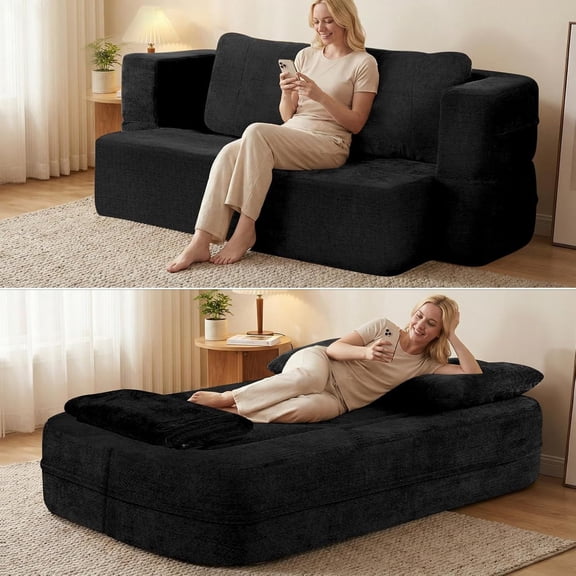 YWEN 79" Soft Scott Fabric Deep Seat Chaise Lounge Indoor, Modern Boneless Compressed Floor Sectional Sofa, Free Combination Modular Cloud Sectional Sofa with No Assembly for Living Room