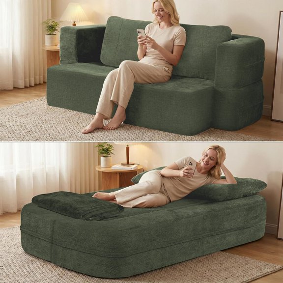 YWEN 79" Soft Scott Fabric Deep Seat Chaise Lounge Indoor, Modern Boneless Compressed Floor Sectional Sofa, Free Combination Modular Cloud Sectional Sofa with No Assembly for Living Room