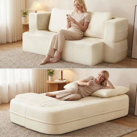 YWEN 79" Soft Scott Fabric Deep Seat Chaise Lounge Indoor, Modern Boneless Compressed Floor Sectional Sofa, Free Combination Modular Cloud Sectional Sofa with No Assembly for Living Room