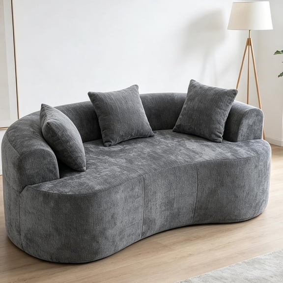 YWEN 80" Curved Loveseat for Small Spaces, Curved Couches for Living room, Compression Sofa in a Box with 2 Pillows, Small Couch for Bedroom with Wide Armrest & Memory Foam, No Assembly Required