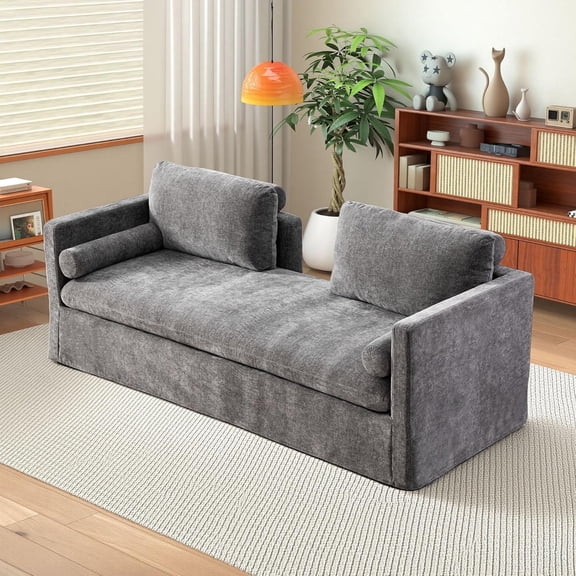 YWEN 82.68" Oversized Chaise Lounge Indoor Modern Upholstered 2-Seater Daybed Sofa Bench with Pillows & Armrests Lounge Sleeper Sofa for Living Room Bedroom Office,Gray