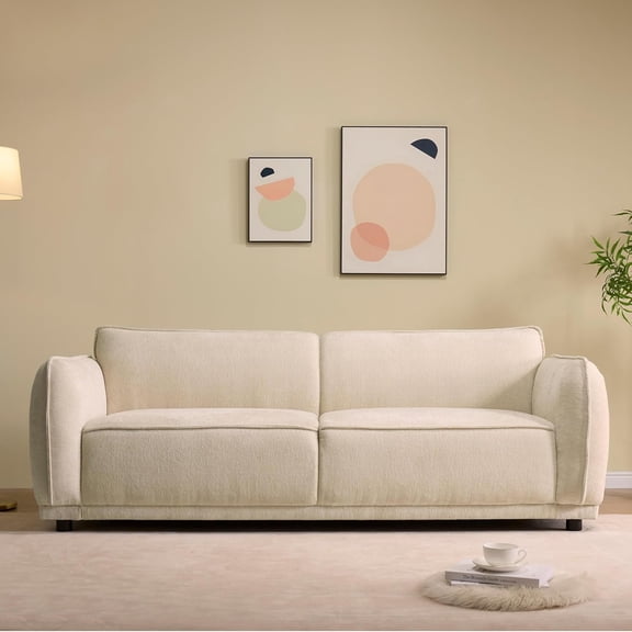 YWEN 84" Oversized Loveseat Sofa with Round Arm, Modern Fabric Upholstered Sofa Couch for Living Room Bedroom Apartment Office, 2-3 Seater Capacity (Beige)
