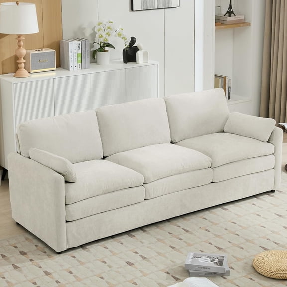 YWEN 89" Modular Sectional Sofa,Double Layer Comfy Cloud Couch with Armrests and Removable Back Cushions,3 Seat Chenille Upholstered Modular Sofas for Living Room,Apartment,Beige