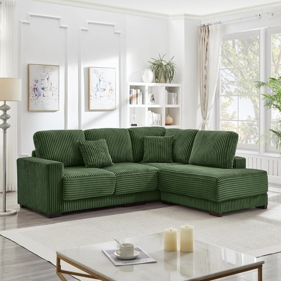 YWEN 93" L-Shaped Sectional Sofa Reversible Chaise Lounge Corduroy Upholstered 3-Seat Couch with Plywood Frame and Rubber Wood Legs for Living Room Apartment Modern Design