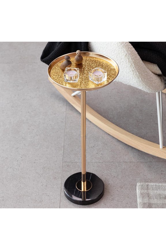 YWEN Adjustable Side Table, Small Tea Martini Table, Gold, Natural Marble Decorative Pedestal End Table for Display and Storage (Gold + Large)