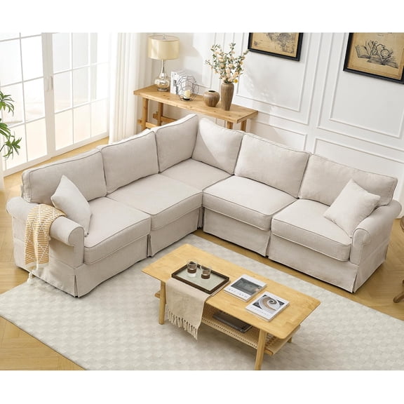 YWEN The Ai Furniture Modular Sectional Sofa Set,Convertible L Shaped Couch,5 Seat,Reversible Sectional Sofa Couch,Upholstered,Corner Sofa,Rolled Arms,Soft Linen Fabric