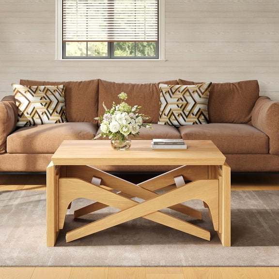 YWEN Coffee Table 2-in-1 Adjustable Height Expandable Dining Table,Solid Wood Lift-Top Cocktail Table,Converts from Low Coffee Table to Dining Surface for Small Space Living Room