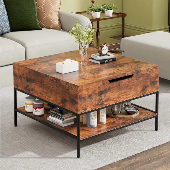 YWEN Coffee Table with Storage, Square Coffee Tables with Large Hidden Compartment