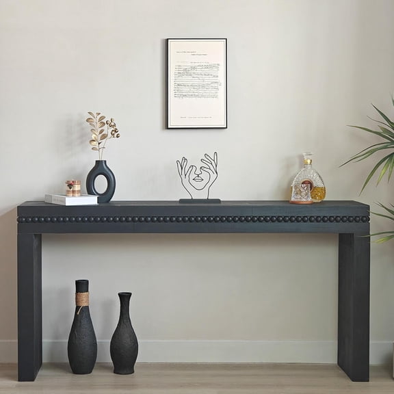 YWEN Console Table for Living Room, Long Sofa Table Behind Couch with Real Wood Beads Decoration, Retro Entryway Table for Hallway Foyer