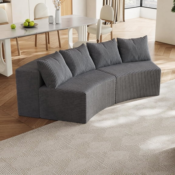 YWEN Corduroy Curved Sectional Sofa, 2 Seater Symmetrical Modular Semi Circular Couch, Deep Seat Tufted Corner Sofa for Living Room, Lobby