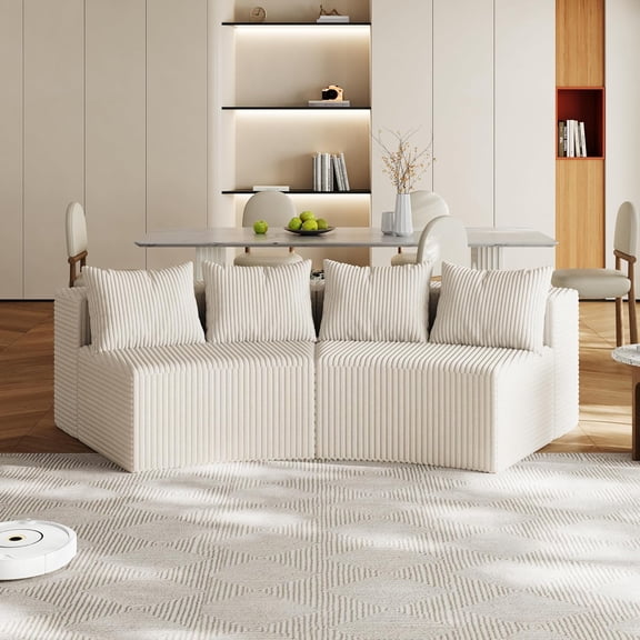YWEN Corduroy Curved Sectional Sofa, 2 Seater Symmetrical Modular Semi Circular Couch, Deep Seat Tufted Corner Sofa for Living Room, Lobby