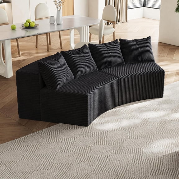 YWEN Corduroy Curved Sectional Sofa, 2 Seater Symmetrical Modular Semi Circular Couch, Deep Seat Tufted Corner Sofa for Living Room, Lobby