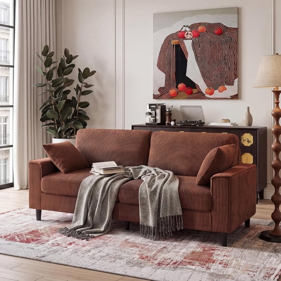 YWEN Corduroy Loveseat Sofa Couch, Upholstered Settee with Iron Wood Frame,Square Armrests,Plush Cushions,Compact Modern Lounge Furniture for Living Room Apartment Bedroom Office Guest Reception