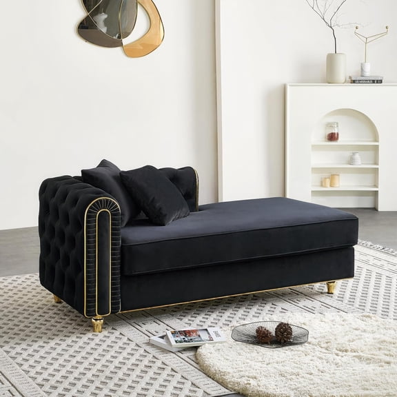 YWEN Deluxe Chaise Lounge Indoor Chair, Elegant Plush Velvet Button Tufted Leisure Sofa Couch with Arch Arm, Golden Finish, Suture & Tapered Legs, Furniture Set, Easy Assembly