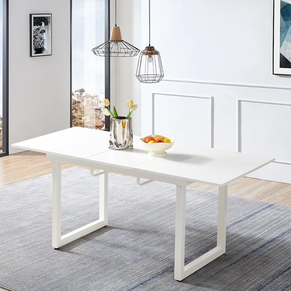 YWEN Extendable Dining Table for 4-8 Person, Extendable from 55" to 71", Modern Rectangle Dining Table with MDF Tabletop and Metal Frame, Expanding Kitchen Table for Home, Office