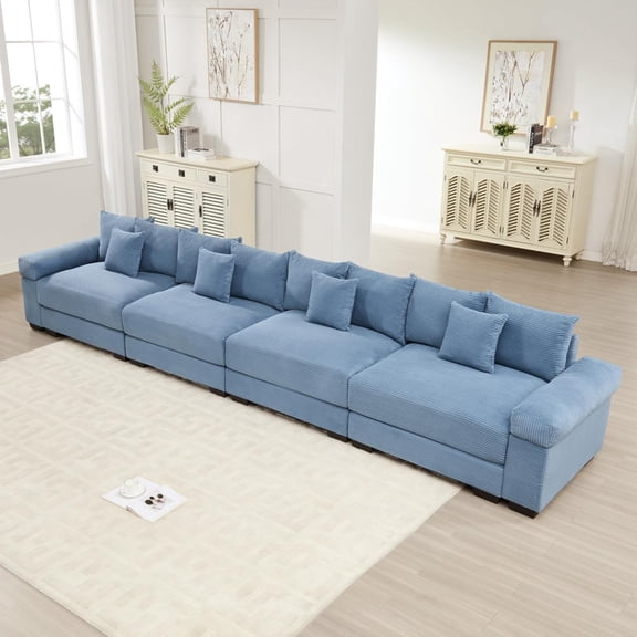 YWEN Extra Wide Thick Armrest Corduroy Sofa with Ergonomic Backrest, Oversized Deep Seating Modular Couch, Sturdy Solid Wood Frame, Flexible Combination
